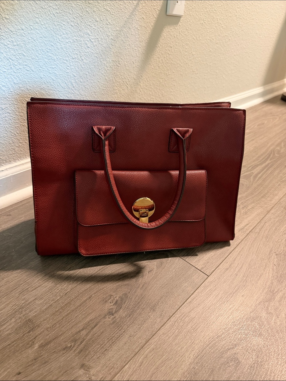 Structured Red Women’s Tote Bag with Front Pocket
